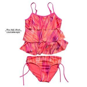 Justice Sz 12 Tiered Ruffle Tankini Swim Bathing Suit